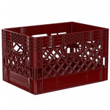 Brown 24 quart plastic Milk Crate used to store video audio cables and film grip equipment - Dependable Expendables