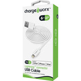 ChargeWorx CX4602WH Lightning Charge and Sync Cable 6 feet White - Dependable Expendables