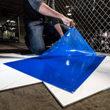 Blue 24" x 36" Cleanroom PVC Tacky Adhesive 30 sheet Mat Pads for protecting floors of cleanrooms and sound stages floors in video and film production.