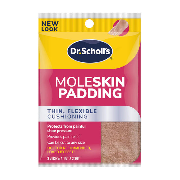 Dr. Scholl's Moleskin Padding packaging with yellow and pink design.