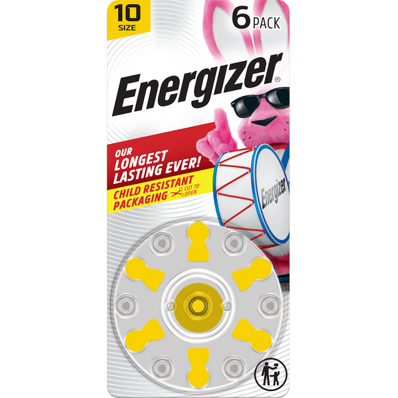 Energizer Hearing Aid Batteries, Size 10, Yellow Tab, 6 Pack
