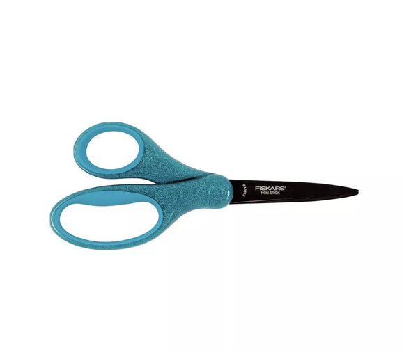 Art Department expendables Fiskars 7 inch Turquoise Glitter Comfort Grip Scissors Non Stick