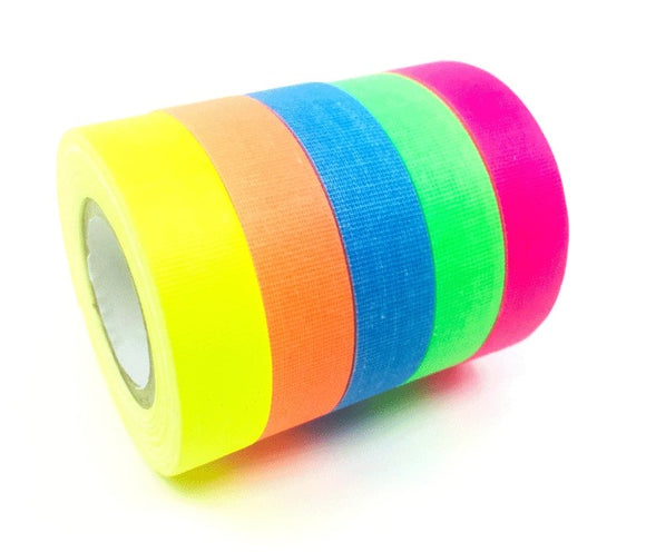 Gaffer Power 5 pack MiniSpike Tape in fluorescent yellow, orange, blue, green and pink.