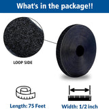 Hook and Loop Fastener Adhesive Tape Roll Black Heavy Duty Industrial Strength Sticky Back 1/2 Inch x 75 Feet