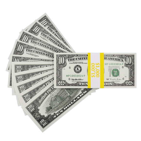 Money Prop 1990 Series $10 Bills Crisp $1,000 Full Print Stack