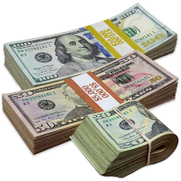 Money Prop - $17,000 ✔️RealAged™ Full Print New Series Stacks & Band Pack - Dependable Expendables