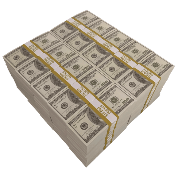 Money Prop - 2000 Series $100 Bills Full Print $1,000,000 Stacks Bundle - Dependable Expendables