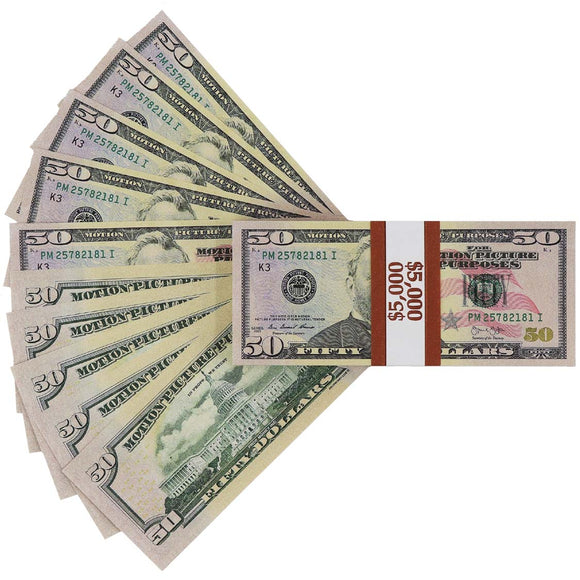 Money Prop - New Series $50 Full Print $5,000 Stack - Dependable Expendables