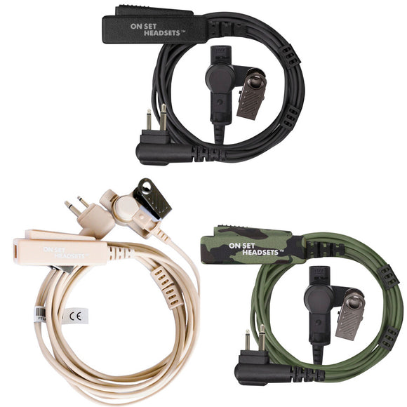 On Set Headsets Filmpro Surveillance Headset with 2 Pin Motorola Connector in tan camo black