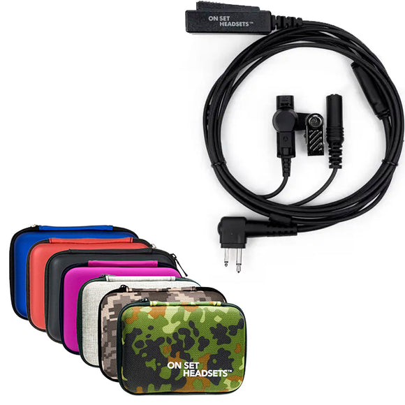 On Set Headsets FilmPro Y with choice of free travel case in blue, red, black, purple, grey, green camouflage, digital camo available at Dependable Expendables
