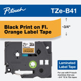 P-Touch Brother TZE-B41 Label Tape 3/4 inch | 18mm Black on Orange - Dependable Expendables