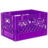 Purple 24 quart plastic Milk Crate used to store video audio cables and film grip equipment - Dependable Expendables