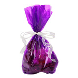 Purple silent cellophane gift bag with a white ribbon on a white background - Dependable Expendables
