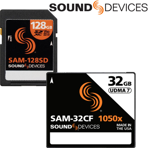 SD and CF flash media used in Sound Devices professional audio gear for recording sound for television and film productions.