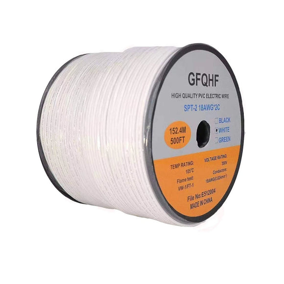 500FT White SPT-2 Zip Cord Wire 18/2 Extension Electrical Cable UL Listed 18 Gauge Wire