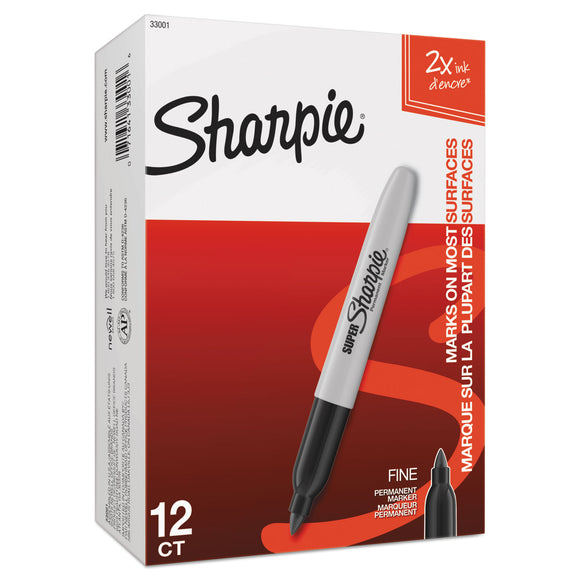 Sharpie Super Permanent Markers - Fine Point - 12 Count Box (Black)