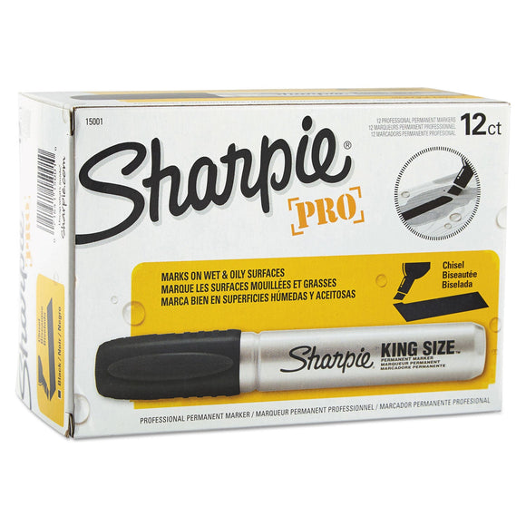 Sharpie King Size Black Permanent Marker Broad Chisel Tip - 12 Count Box - Dependable Expendables  