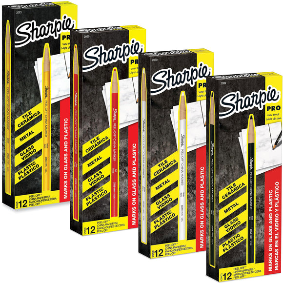 Sharpie Peel-Off China Markers - 12 Count Black, White, Red, Yellow - Dependable Expendables