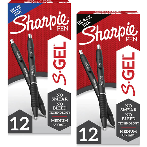 Sharpie S Gel Pens - Medium Point - 12 Count (Black, Blue)