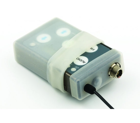 Silicone cover model SSMCVR for protecting the Lectrosonics SSM wireless transmitter used to protect professional sound devices used in television, movies and live events.