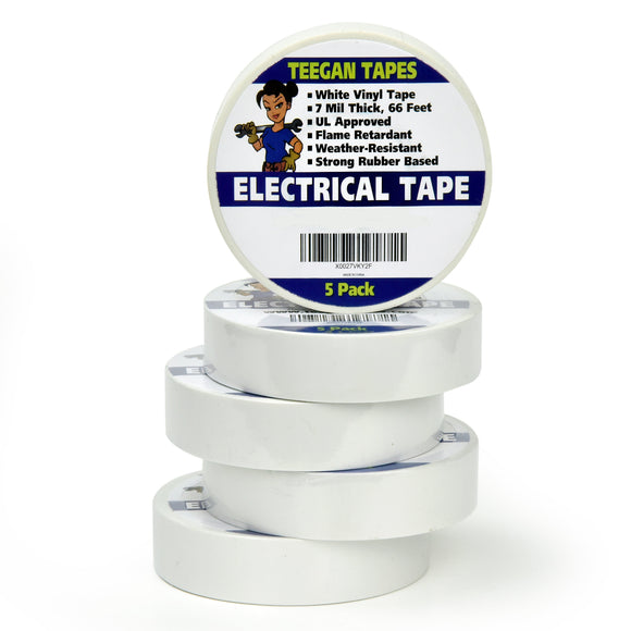 Teegan Tapes 5-Pack White Vinyl Electrical Tape 
