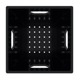 Bottom ventilation holes of a black Plastic 16 Quart Closed Wall Plastic Grip Storage Square Milk Crate - Dependable Expendables