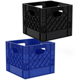 Black and blue Plastic 16 Quart Closed Wall Plastic Grip Storage Square Milk Crates are ideal for storing small grip and electrical equipment on film and video sets - Dependable Expendables