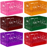 Pink, Orange, Brow, Green, Ultra Violet Purple  and Red 24 quart plastic Milk Crates used to store TV video audio cables and film grip equipment available at Dependable Expendables Dallas, Texas