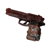 Rusty Apocalyptic Foam Rubber Beretta 9mm Semi Automatic Style Inert Handgun Safe Prop for television film and live theater action and stunt scenes.