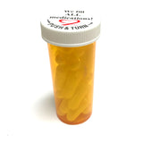 Fake Medicine White Pill Capsules in 16 Dram Amber Plastic Medicine Vial with Lid Props for television, photography, film or live theater.