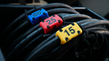 Grip Lab Cord Cable Labels Sash Tie Holders clearly marking length runs for stingers used on set in video and film production - available at Dependable Expendables