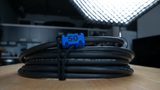 Grip Lab blue 50 foot Cord Cable Labels Sash Tie Holders clearly marking length runs for stingers used on set in video and film production - available at Dependable Expendables