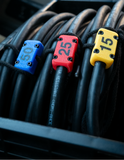 Grip Lab Cord Cable Labels Sash Tie Holders clearly marking length runs for stingers used on set in video and film production - available at Dependable Expendables