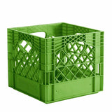 Lime 16 quart square plastic Milk Crate used to store video audio cables and film grip equipment - Dependable Expendables