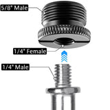 A black adapter screw for 5/8 inch male to 1/4 inch female perfect conversion of any microphone stand into standard 1/4-20 mounting base - Dependable Expendables