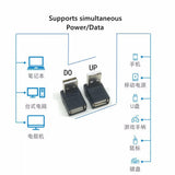 USB 2.0 90 Degree Male to Female Adapter Connector 2 Pack Metallic