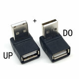 USB 2.0 90 Degree Male to Female Adapter Connector 2 Pack Metallic