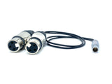 12" Dual XLRF to 6 pin Lemo Cable used in professional sound and audio recording for film and video.