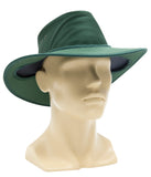 Newcastle earphone hat in green  allows for wearing headphones while protected from the sun preferred by professional television and movie sound mixers.