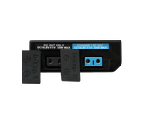 Close up view of two x D-Tap Ports on the IDX System Technology NP-9X 96Wh Lithium Ion NP-Style Battery.