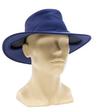 Navy Blue Newcastle earphone hat allows for wearing headphones while protected from the sun preferred by professional video and film sound mixers.