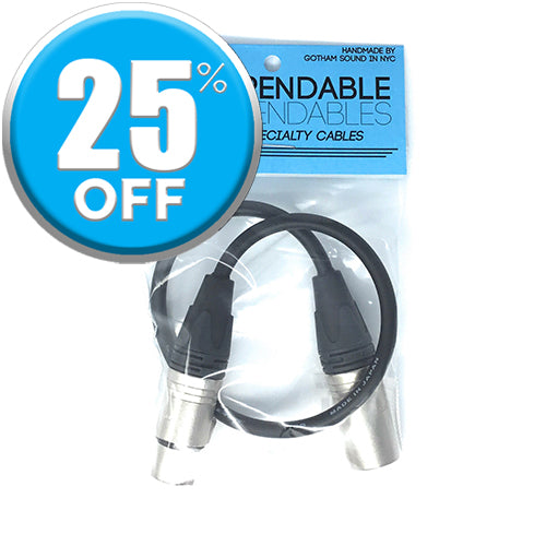 Short XLR cable with straight connectors. 12” inch length - Dependable Expendables