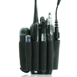 Walkie Caddie organizer for tools, pens, and batteries, designed to fit around standard Motorola 200 style Walkie Talkies.