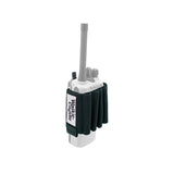 White Walkie Caddie organizer for tools, pens, and batteries designed to fit around standard Motorola 200 style radios used in live events and theater. 