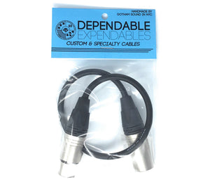 Short XLR cable with straight connectors. 12” in length