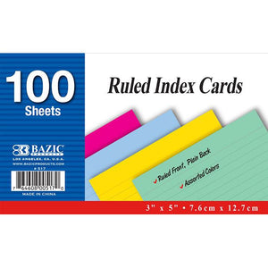 Blue, pink, green and yellow 100 count index organizational ruled Index Cards - Dependable Expendables