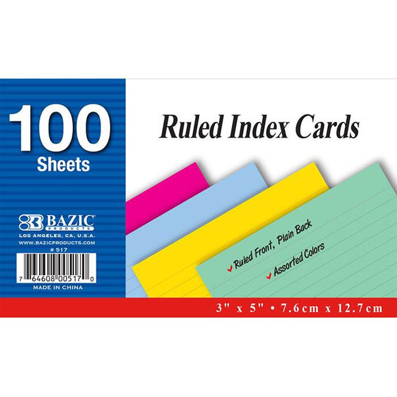 Blue, pink, green and yellow 100 count index organizational ruled Index Cards - Dependable Expendables