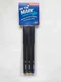 On The Mark three Invisible Ink Pen Marking System featuring yellow, pink and blue invisible (UV) Ink Pen Marking System to insure props are always in the exact place at the top of every scene.